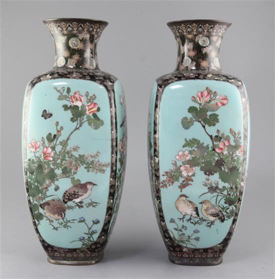 A large pair of Japanese cloisonne enamel square baluster vases, Meiji period, 41cm